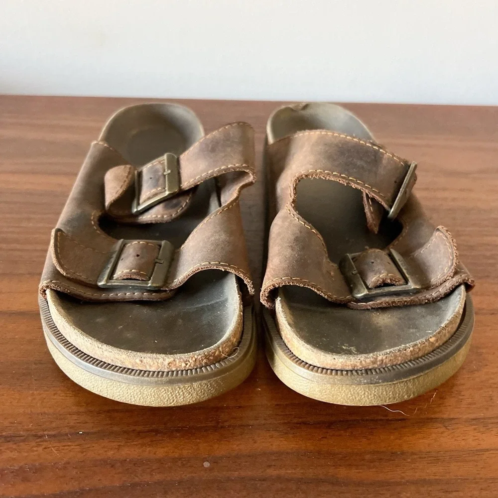 G.H. Bass Leather Double Buckle Sandals Brown Slide Comfort Italy‎ Men's 12